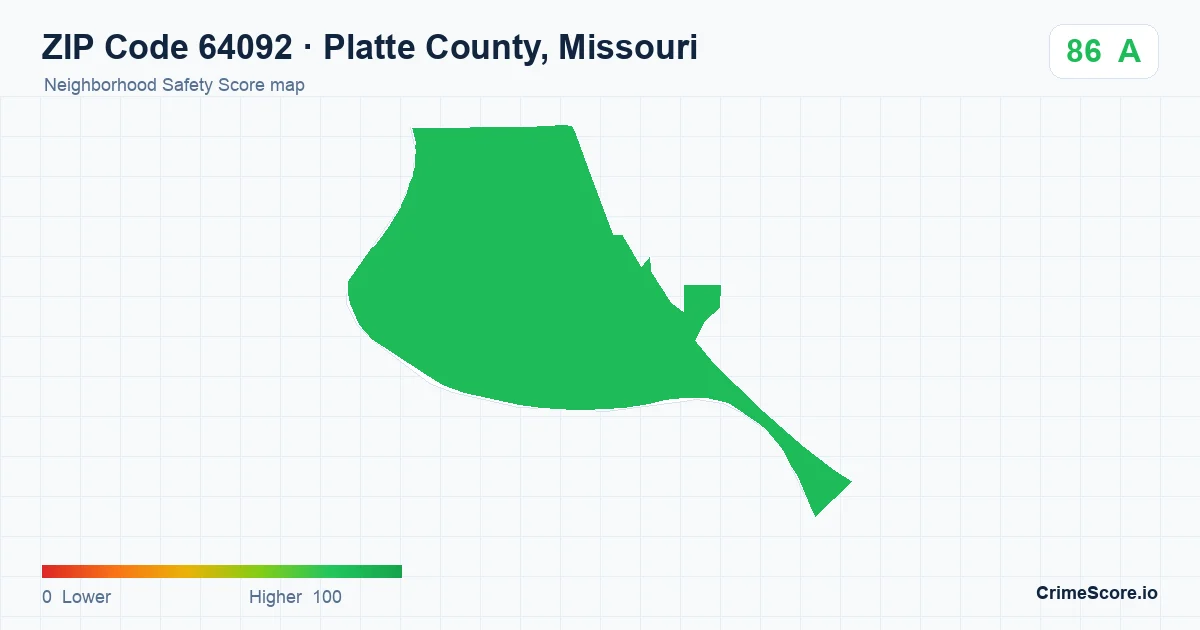 ZIP Code 64092 in Platte County, Missouri neighborhood Safety Score map