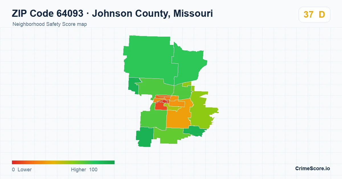 ZIP Code 64093 in Johnson County, Missouri neighborhood Safety Score map