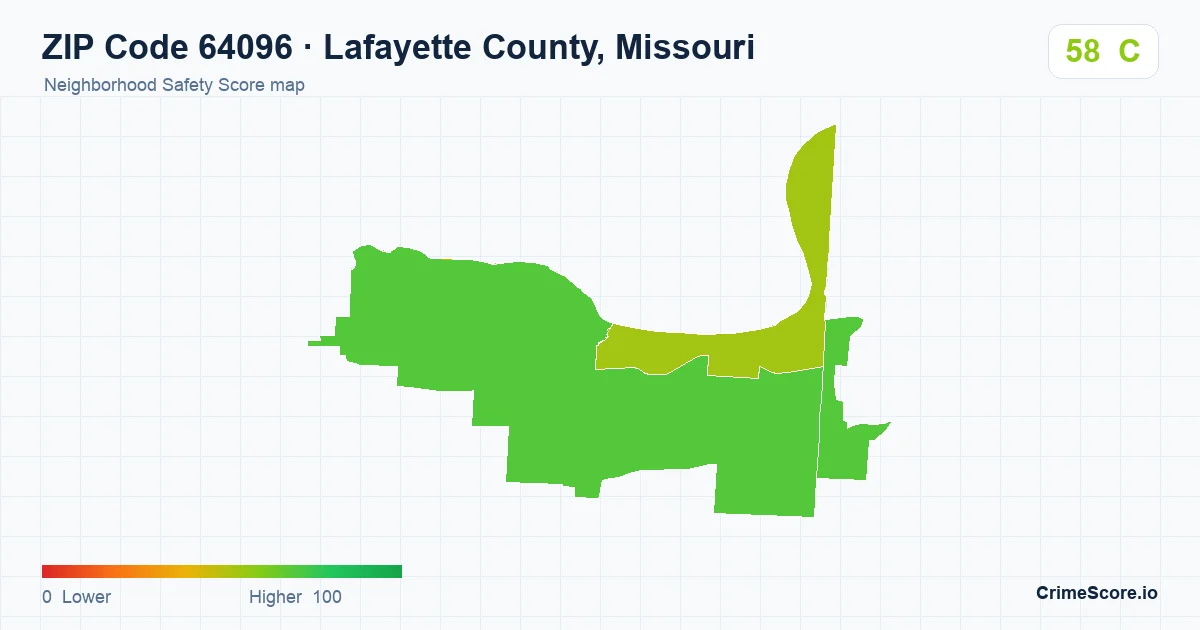 ZIP Code 64096 in Lafayette County, Missouri neighborhood Safety Score map