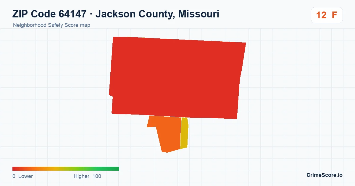 ZIP Code 64147 in Jackson County, Missouri neighborhood Safety Score map