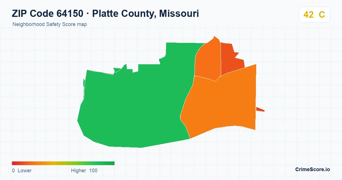 ZIP Code 64150 in Platte County, Missouri neighborhood Safety Score map