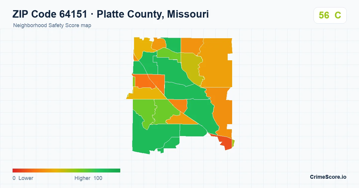 ZIP Code 64151 in Platte County, Missouri neighborhood Safety Score map