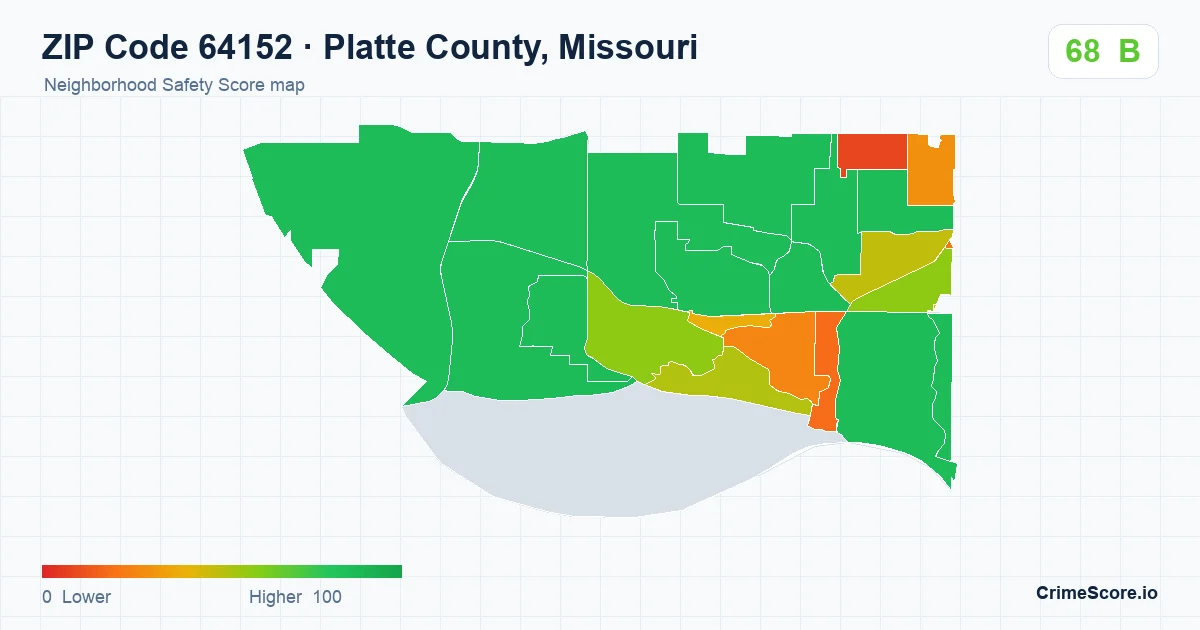 ZIP Code 64152 in Platte County, Missouri neighborhood Safety Score map
