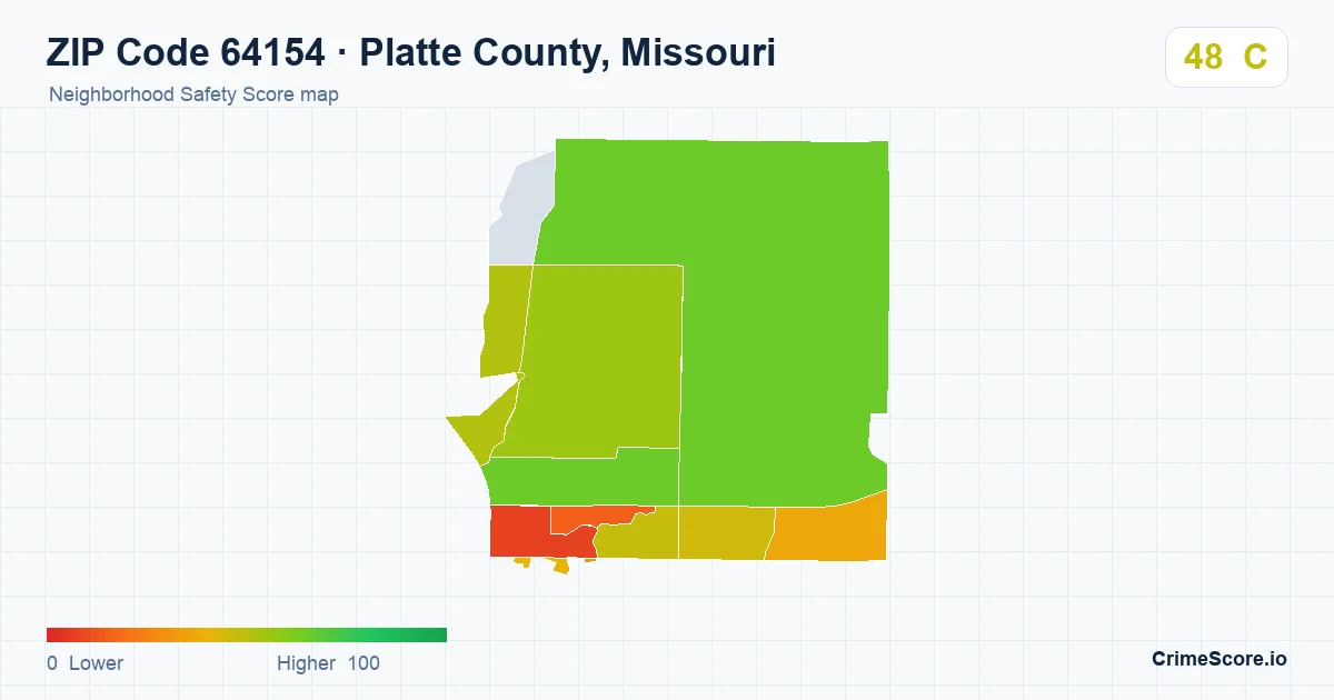 ZIP Code 64154 in Platte County, Missouri neighborhood Safety Score map