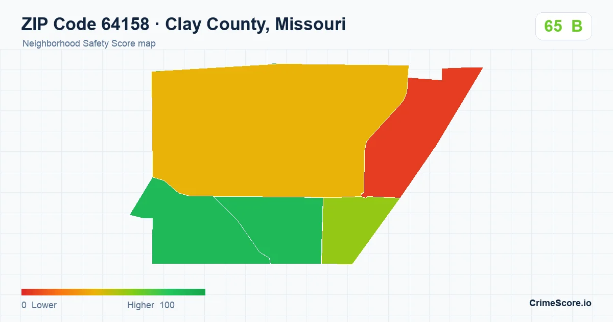 ZIP Code 64158 in Clay County, Missouri neighborhood Safety Score map