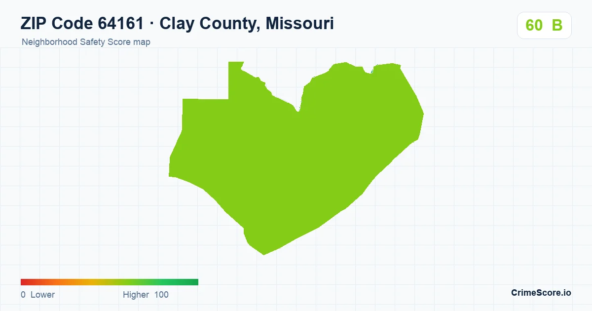 ZIP Code 64161 in Clay County, Missouri neighborhood Safety Score map