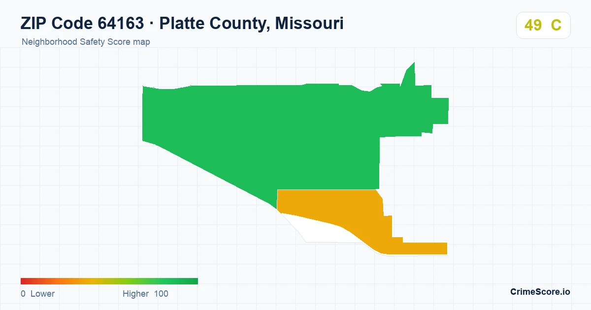 ZIP Code 64163 in Platte County, Missouri neighborhood Safety Score map