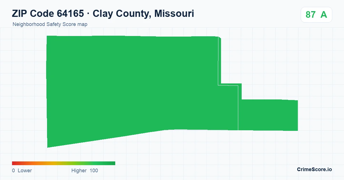 ZIP Code 64165 in Clay County, Missouri neighborhood Safety Score map