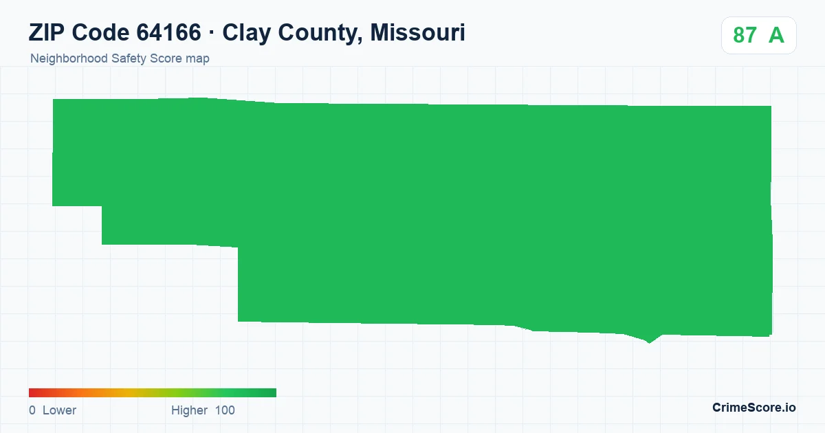 ZIP Code 64166 in Clay County, Missouri neighborhood Safety Score map