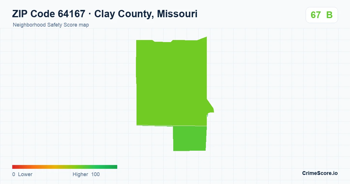 ZIP Code 64167 in Clay County, Missouri neighborhood Safety Score map