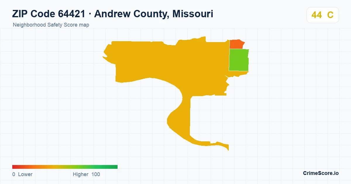 ZIP Code 64421 in Andrew County, Missouri neighborhood Safety Score map