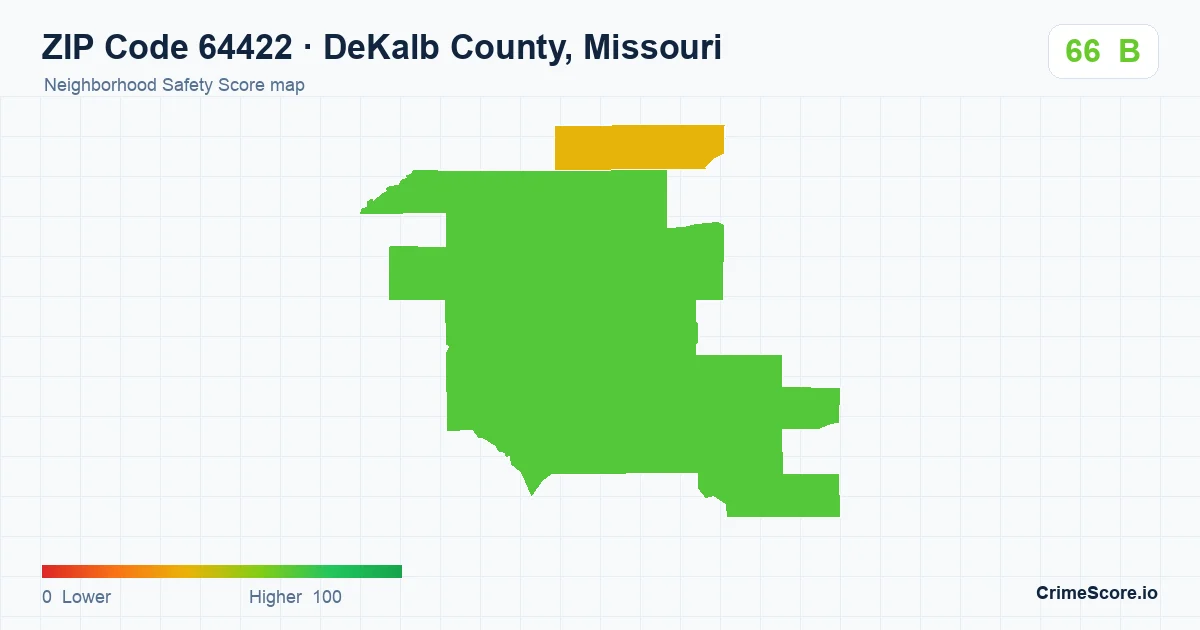 ZIP Code 64422 in DeKalb County, Missouri neighborhood Safety Score map