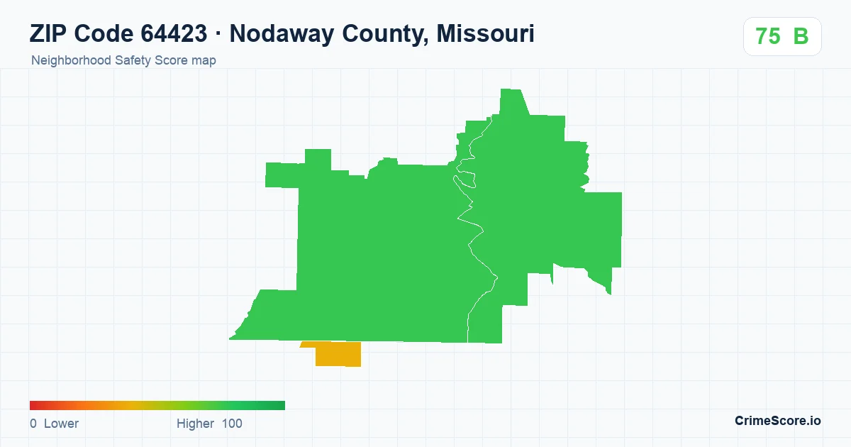 ZIP Code 64423 in Nodaway County, Missouri neighborhood Safety Score map