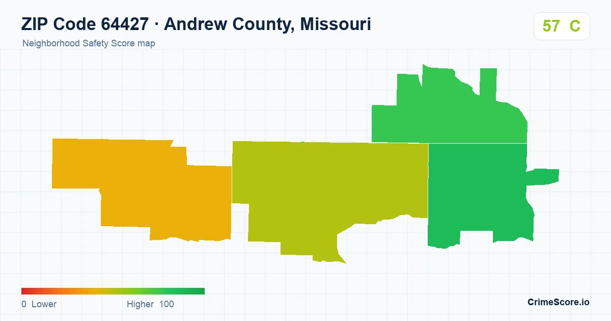 ZIP Code 64427 in Andrew County, Missouri neighborhood Safety Score map