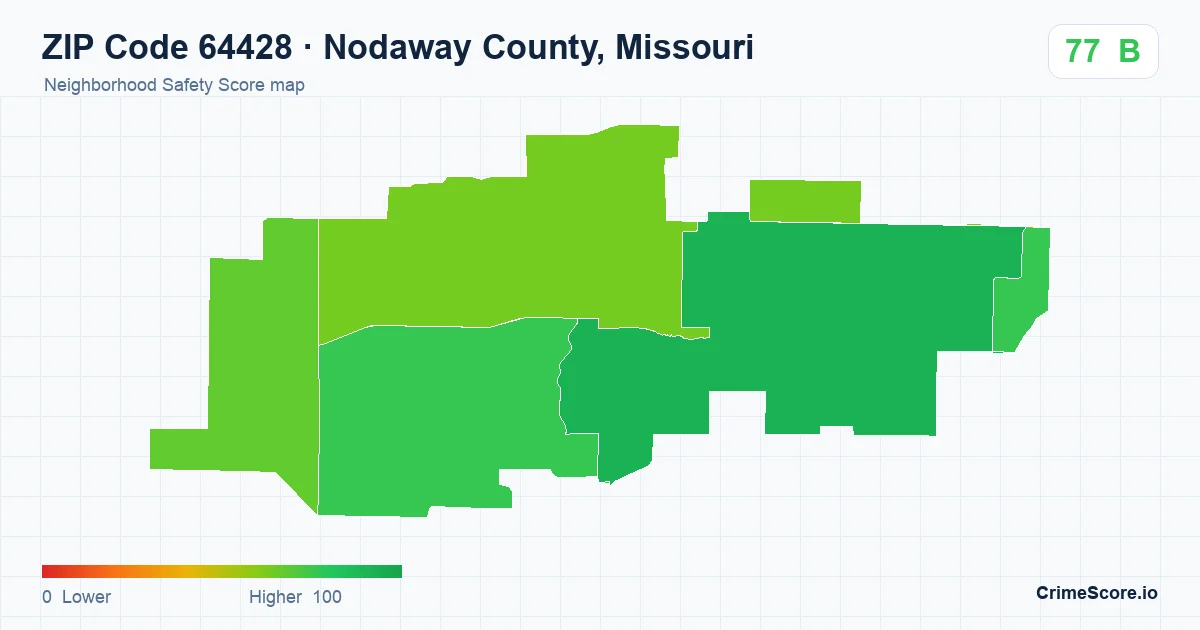 ZIP Code 64428 in Nodaway County, Missouri neighborhood Safety Score map