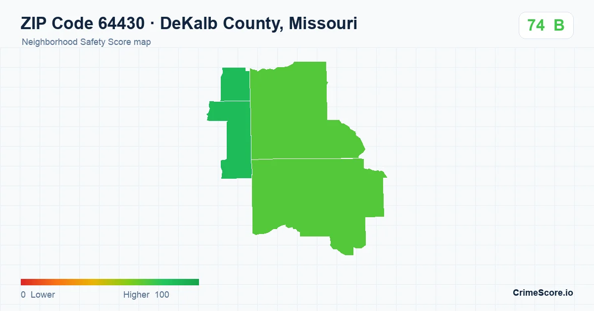ZIP Code 64430 in DeKalb County, Missouri neighborhood Safety Score map