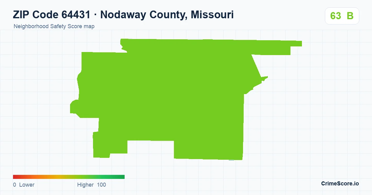 ZIP Code 64431 in Nodaway County, Missouri neighborhood Safety Score map
