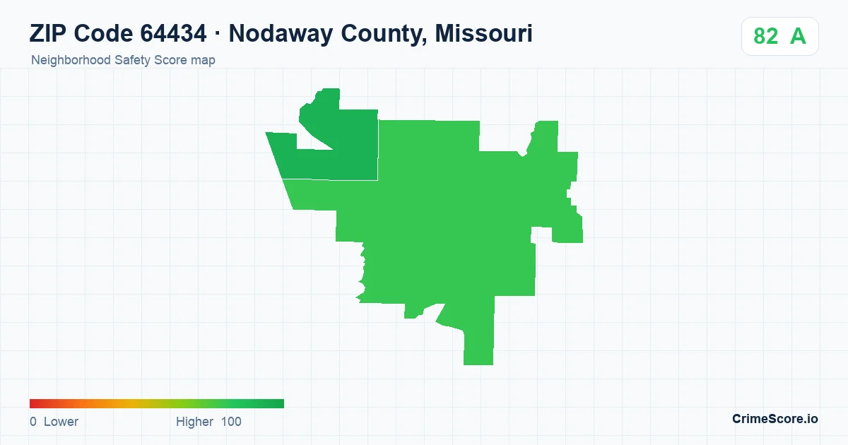 ZIP Code 64434 in Nodaway County, Missouri neighborhood Safety Score map