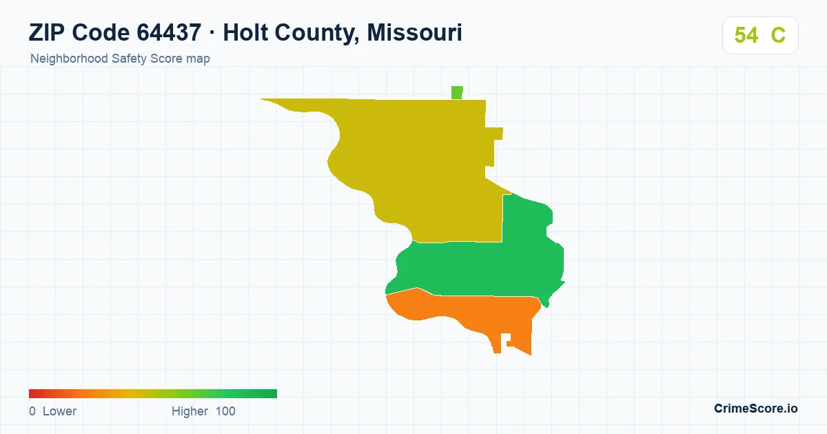 ZIP Code 64437 in Holt County, Missouri neighborhood Safety Score map