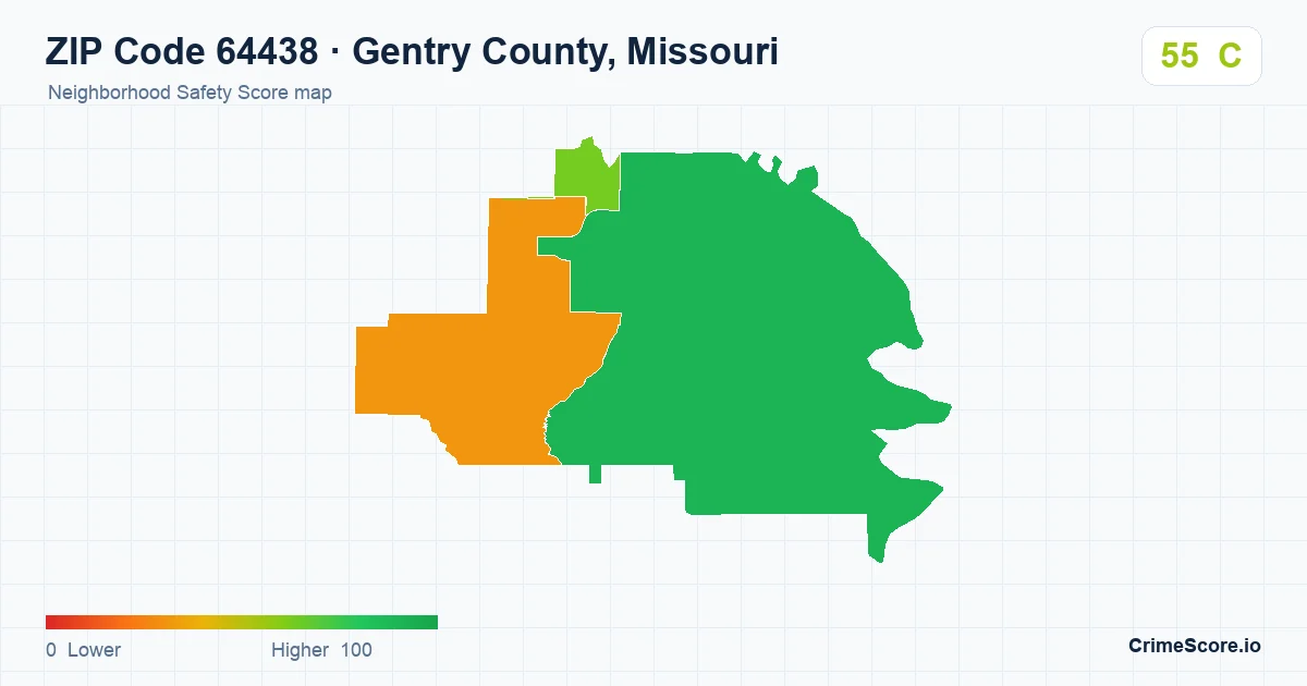 ZIP Code 64438 in Gentry County, Missouri neighborhood Safety Score map