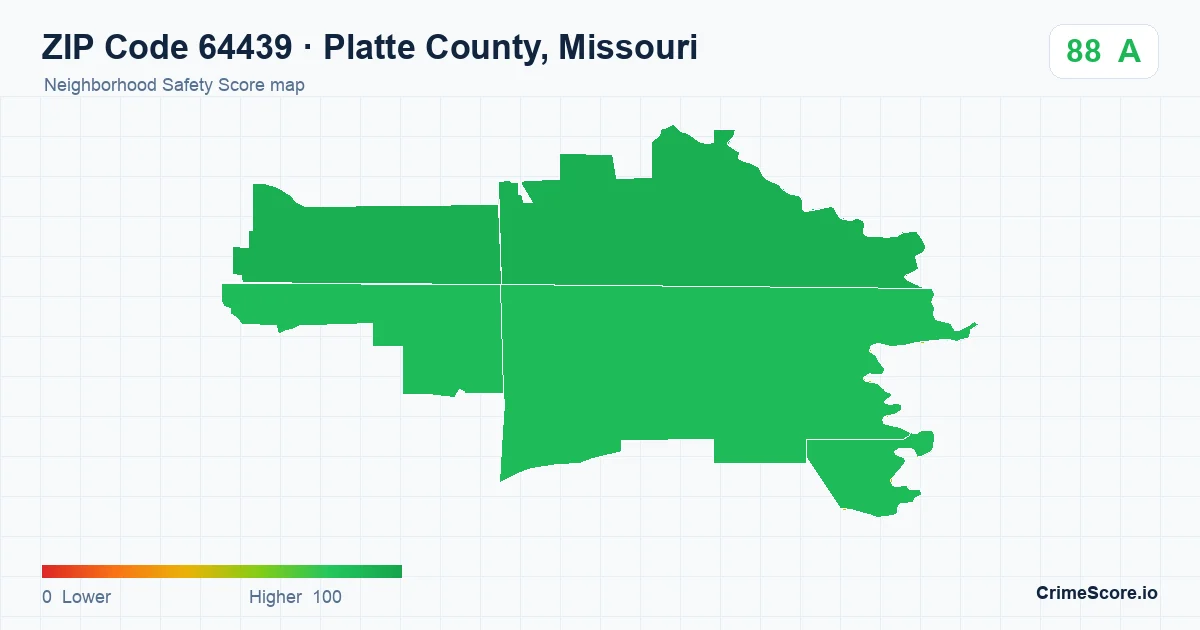 ZIP Code 64439 in Platte County, Missouri neighborhood Safety Score map