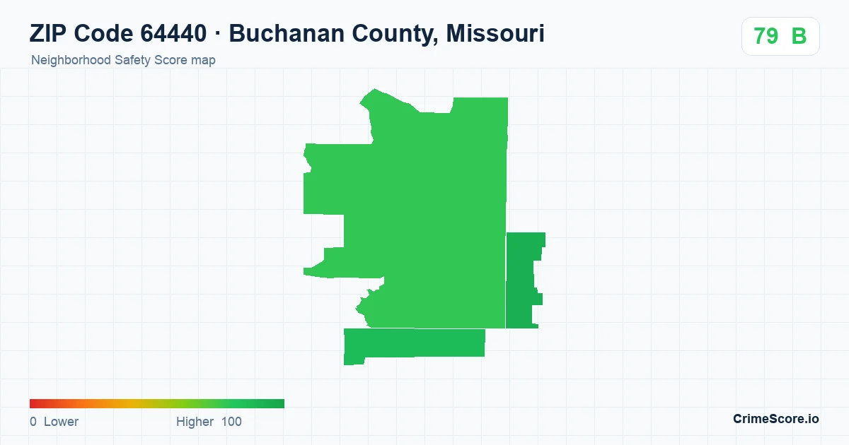 ZIP Code 64440 in Buchanan County, Missouri neighborhood Safety Score map