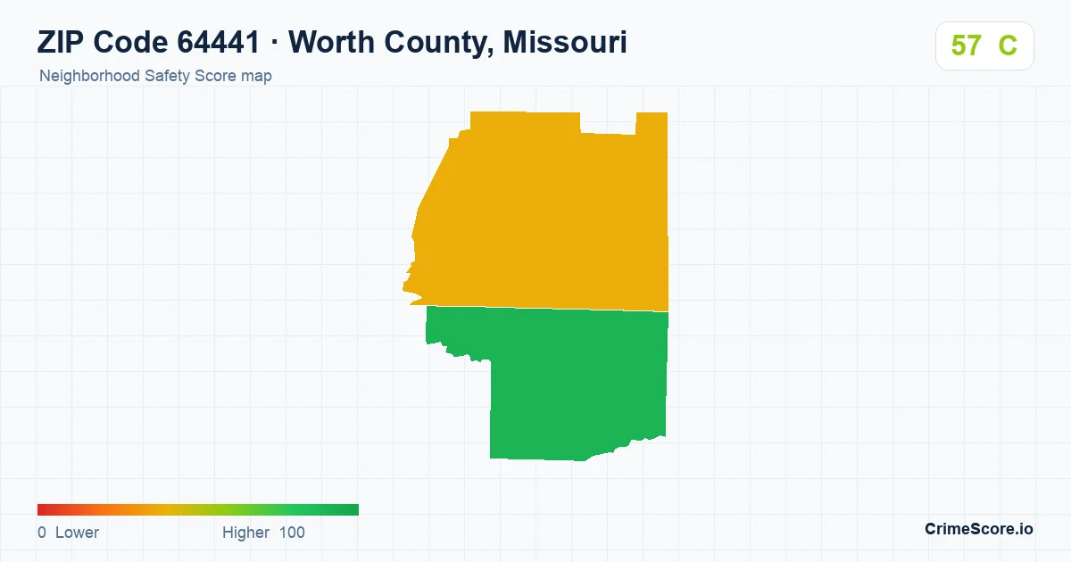 ZIP Code 64441 in Worth County, Missouri neighborhood Safety Score map