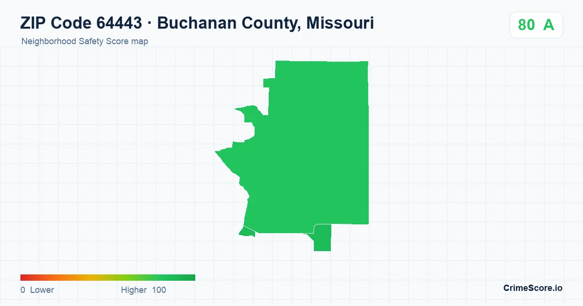 ZIP Code 64443 in Buchanan County, Missouri neighborhood Safety Score map