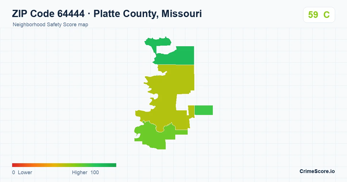 ZIP Code 64444 in Platte County, Missouri neighborhood Safety Score map