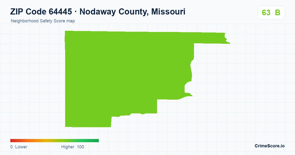 ZIP Code 64445 in Nodaway County, Missouri neighborhood Safety Score map