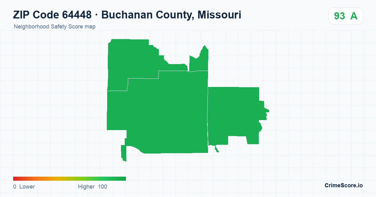 ZIP Code 64448 in Buchanan County, Missouri neighborhood Safety Score map