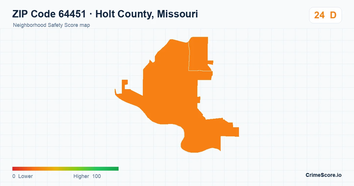 ZIP Code 64451 in Holt County, Missouri neighborhood Safety Score map