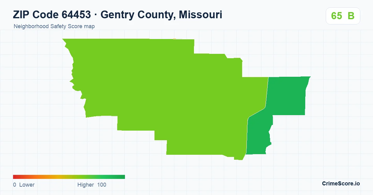 ZIP Code 64453 in Gentry County, Missouri neighborhood Safety Score map