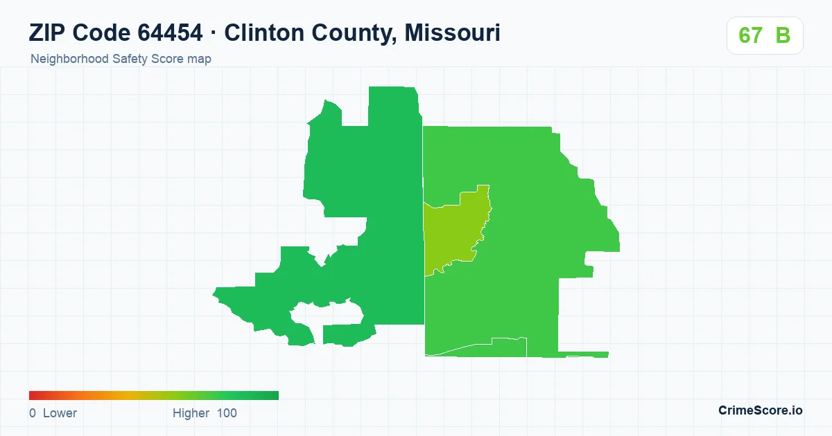 ZIP Code 64454 in Clinton County, Missouri neighborhood Safety Score map