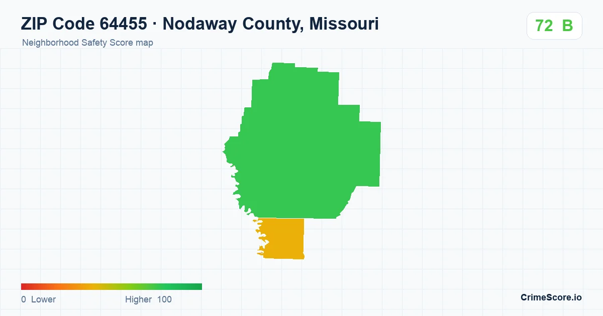 ZIP Code 64455 in Nodaway County, Missouri neighborhood Safety Score map