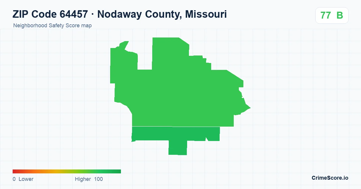 ZIP Code 64457 in Nodaway County, Missouri neighborhood Safety Score map