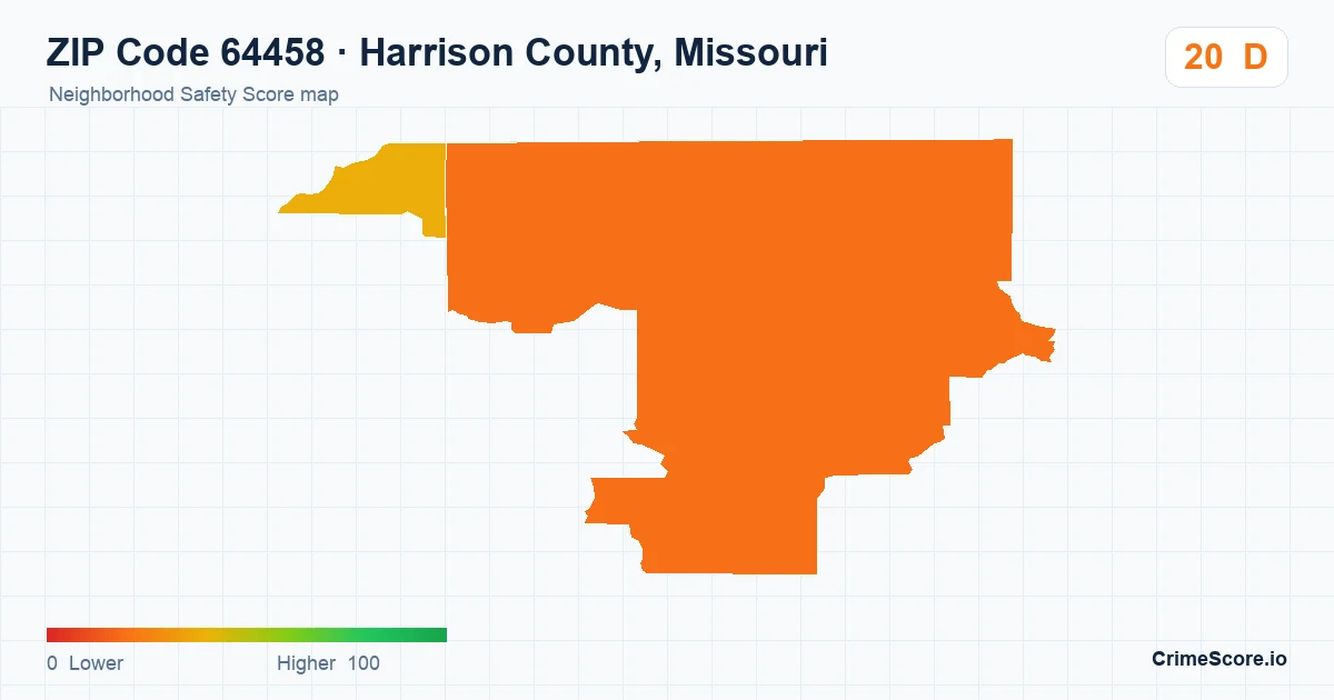 ZIP Code 64458 in Harrison County, Missouri neighborhood Safety Score map