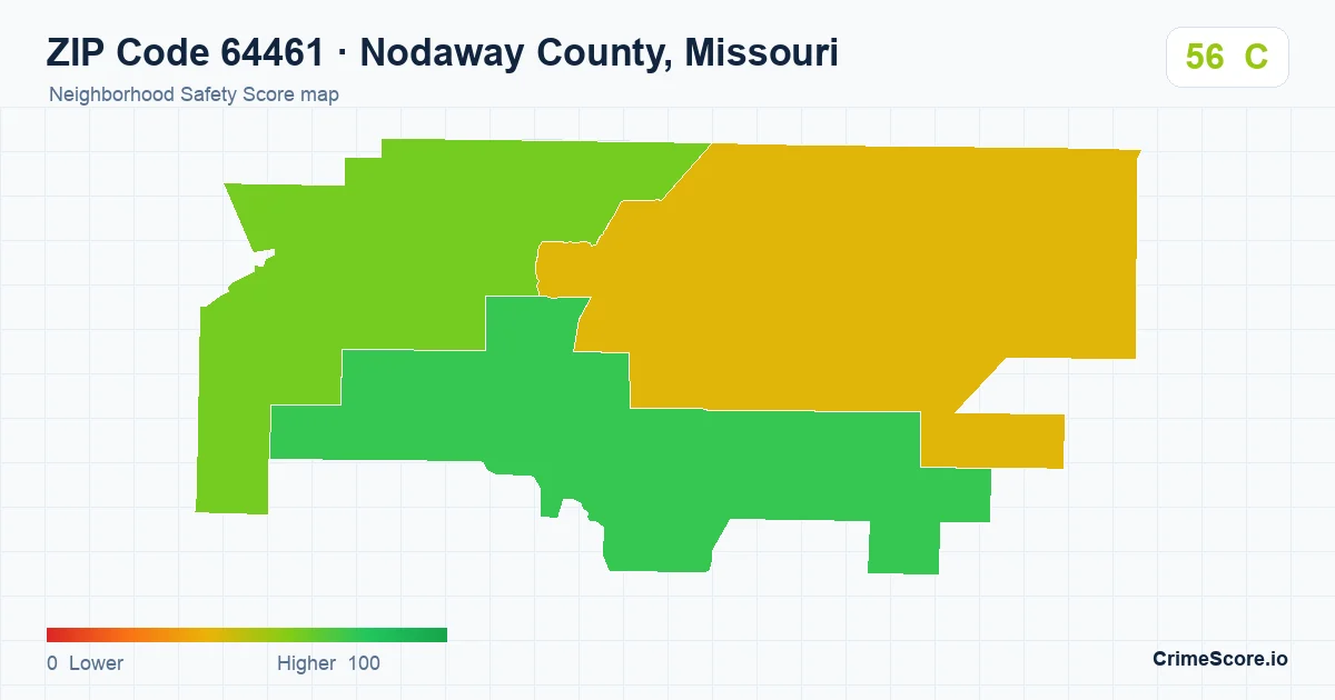 ZIP Code 64461 in Nodaway County, Missouri neighborhood Safety Score map