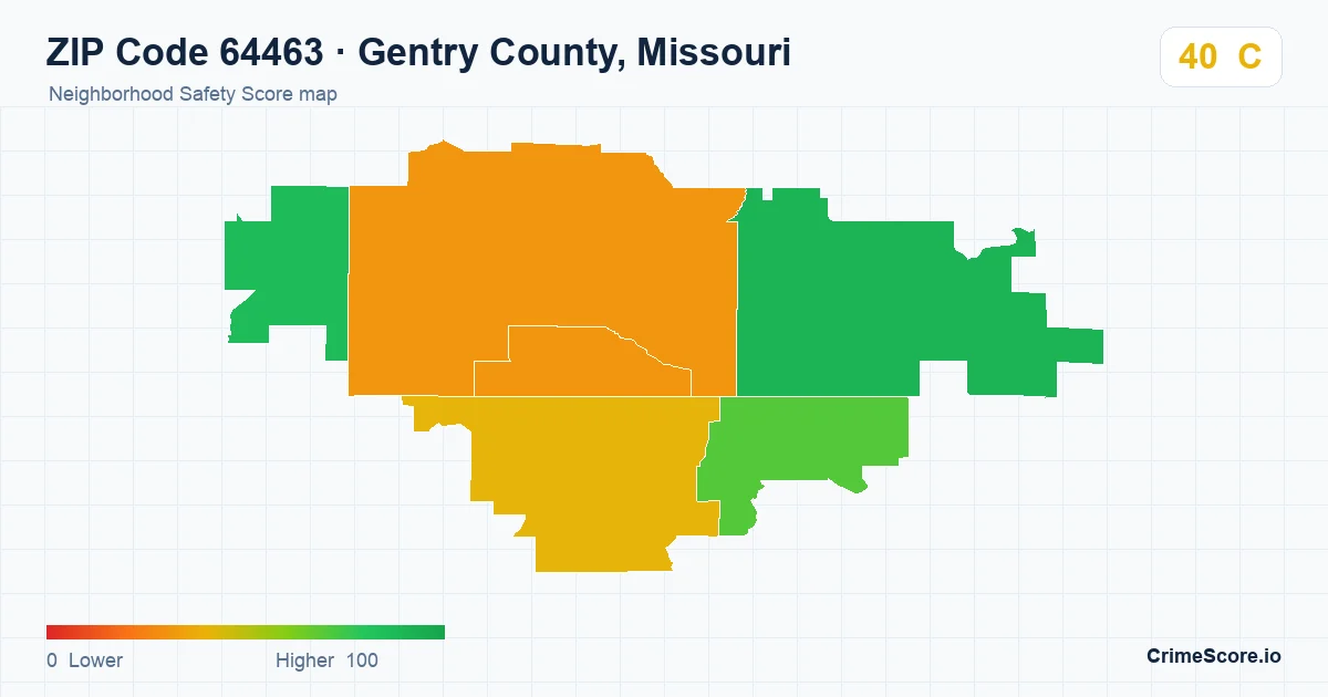 ZIP Code 64463 in Gentry County, Missouri neighborhood Safety Score map
