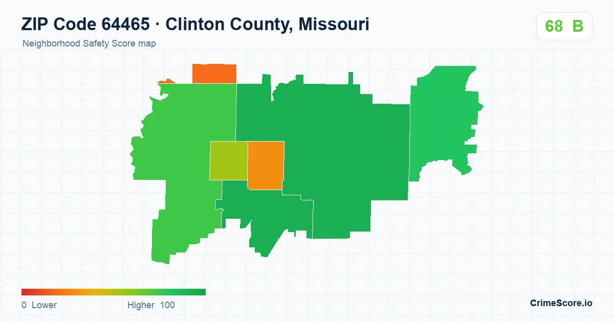ZIP Code 64465 in Clinton County, Missouri neighborhood Safety Score map