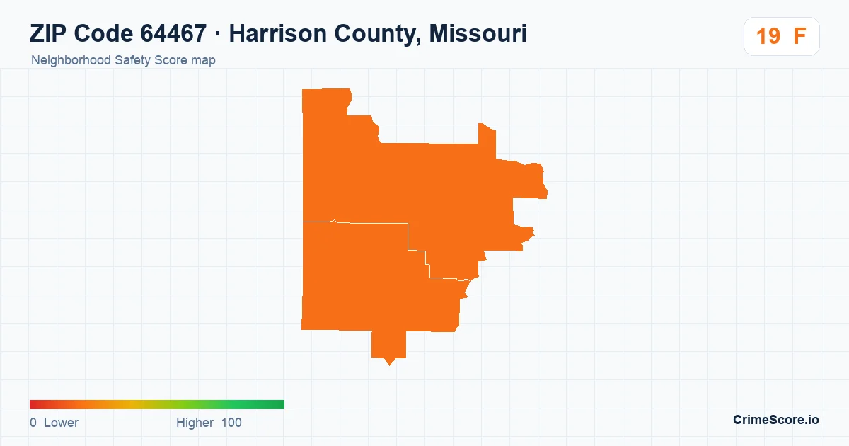 ZIP Code 64467 in Harrison County, Missouri neighborhood Safety Score map
