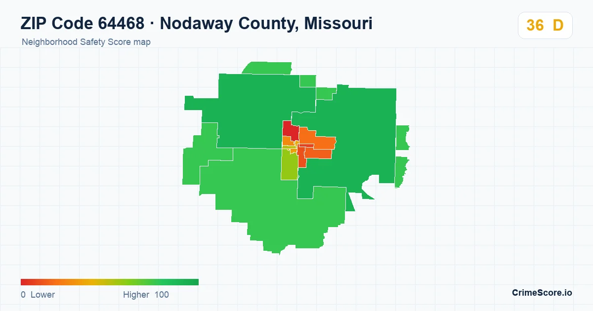 ZIP Code 64468 in Nodaway County, Missouri neighborhood Safety Score map