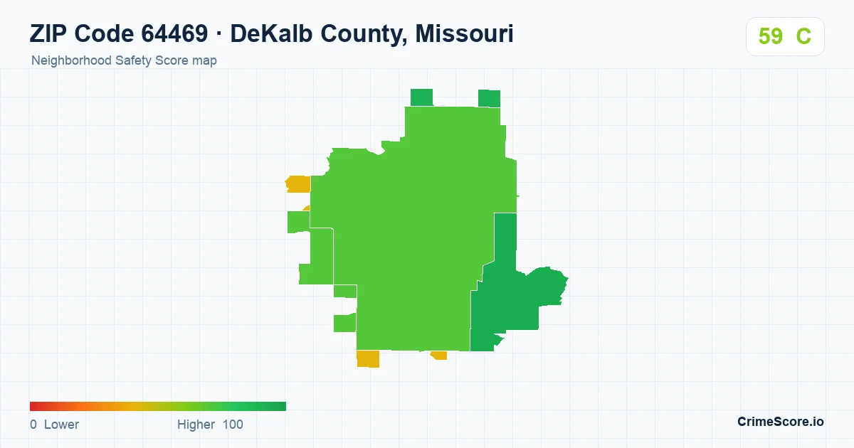 ZIP Code 64469 in DeKalb County, Missouri neighborhood Safety Score map