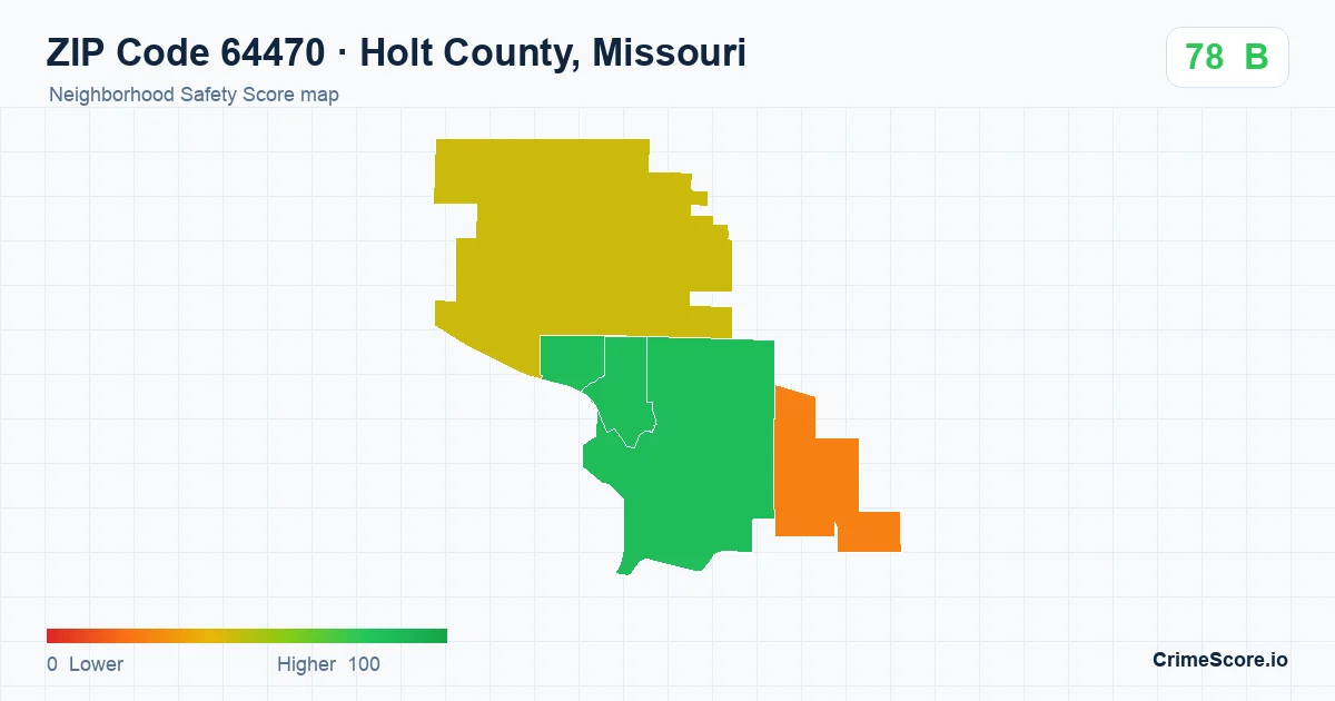 ZIP Code 64470 in Holt County, Missouri neighborhood Safety Score map