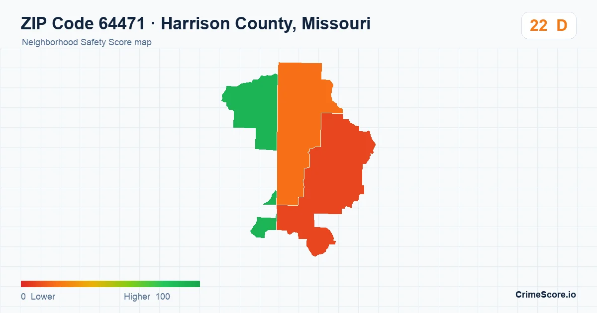 ZIP Code 64471 in Harrison County, Missouri neighborhood Safety Score map