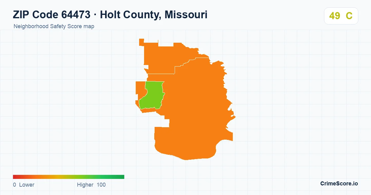 ZIP Code 64473 in Holt County, Missouri neighborhood Safety Score map