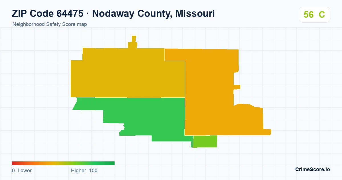 ZIP Code 64475 in Nodaway County, Missouri neighborhood Safety Score map