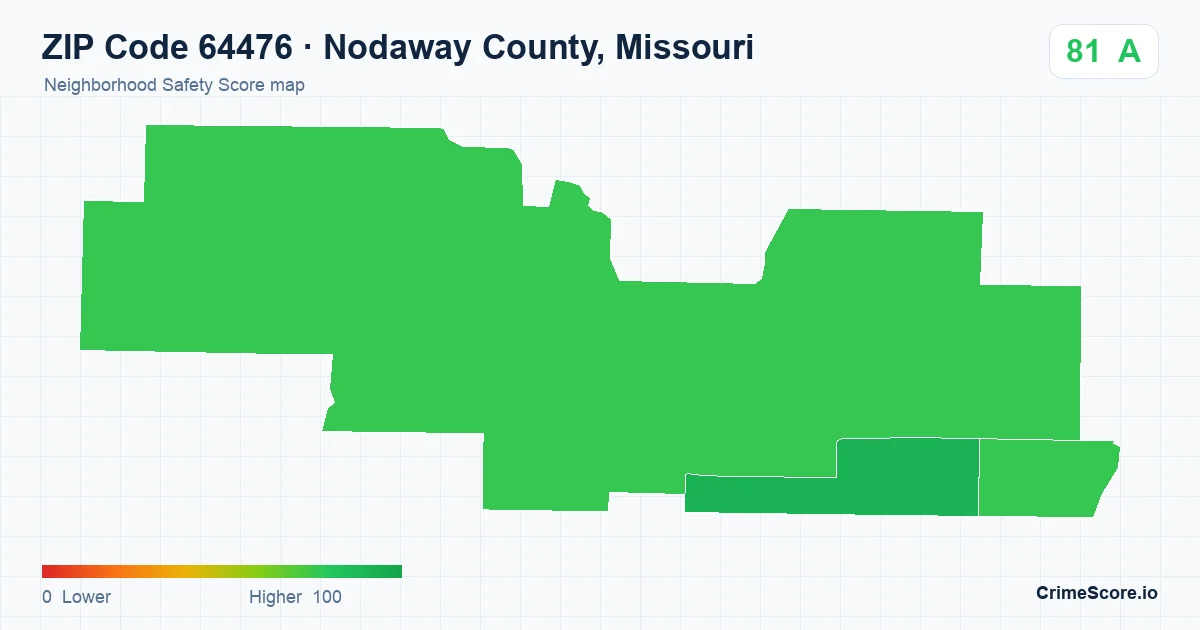 ZIP Code 64476 in Nodaway County, Missouri neighborhood Safety Score map
