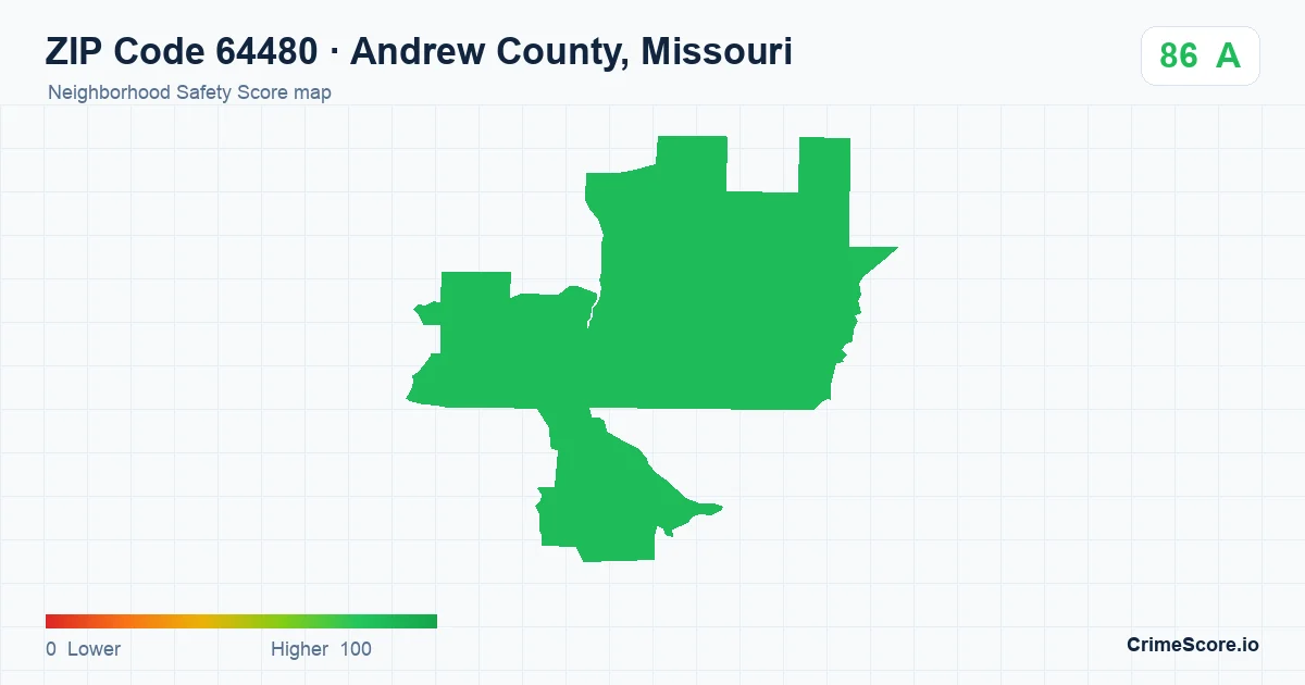 ZIP Code 64480 in Andrew County, Missouri neighborhood Safety Score map