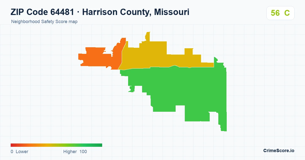 ZIP Code 64481 in Harrison County, Missouri neighborhood Safety Score map